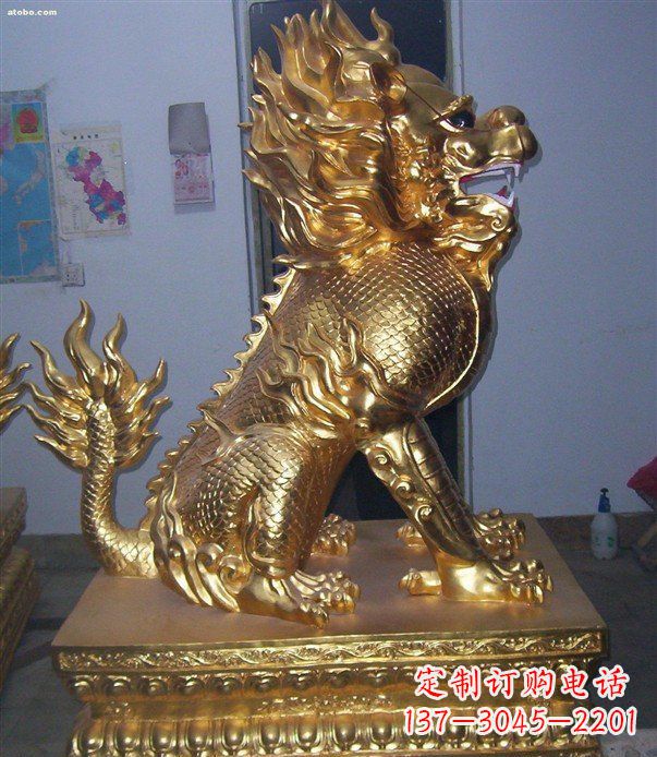 威海贴金麒麟招财神兽铜雕