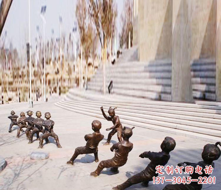 威海铜雕拔河儿童游戏雕塑