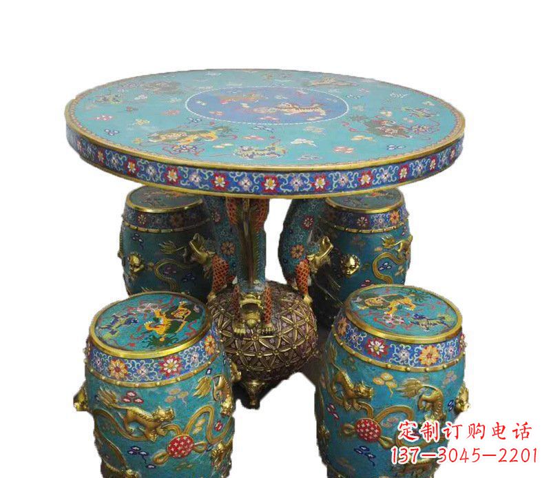 威海铜雕彩绘小象圆桌景观摆件