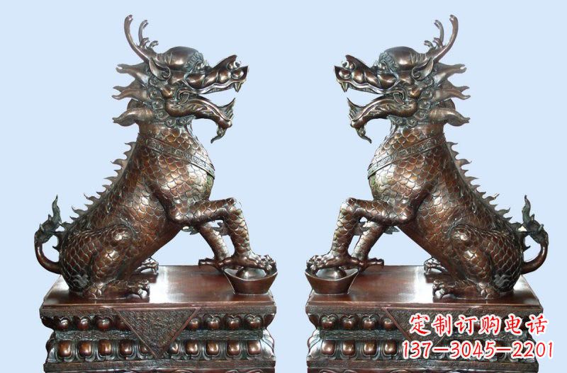 威海铜雕踩元宝招财麒麟