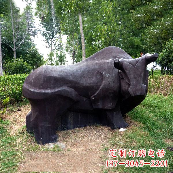 威海铜雕抽象牛-公园草坪水牛雕塑