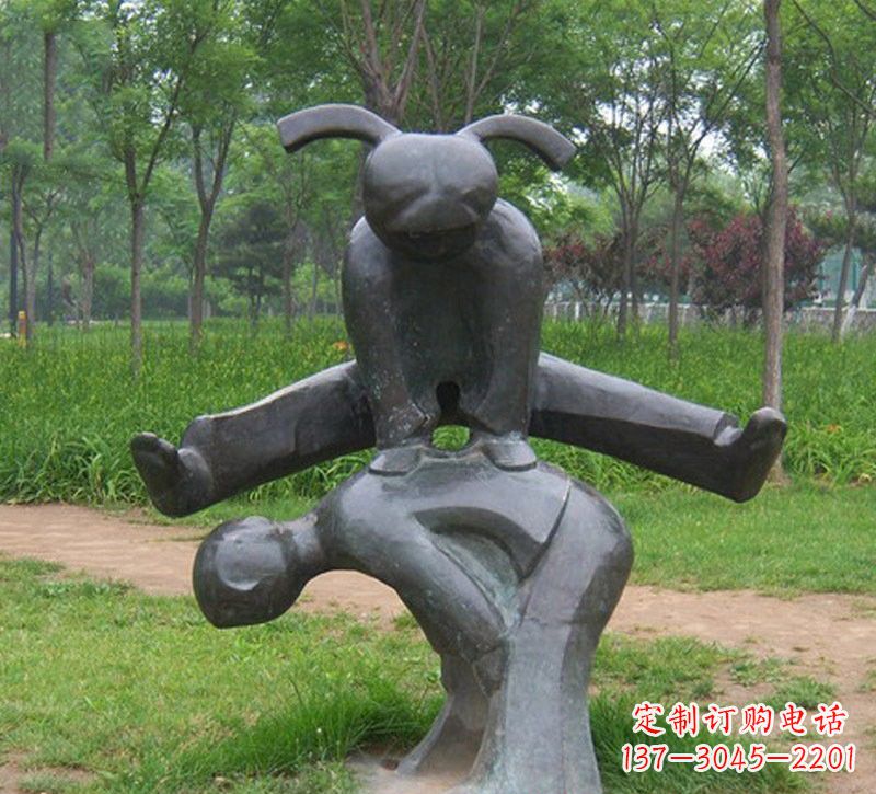 威海铜雕抽象跳山羊儿童