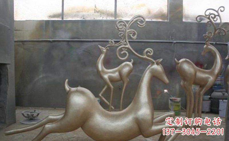 威海铜雕抽象树枝梅花鹿雕塑