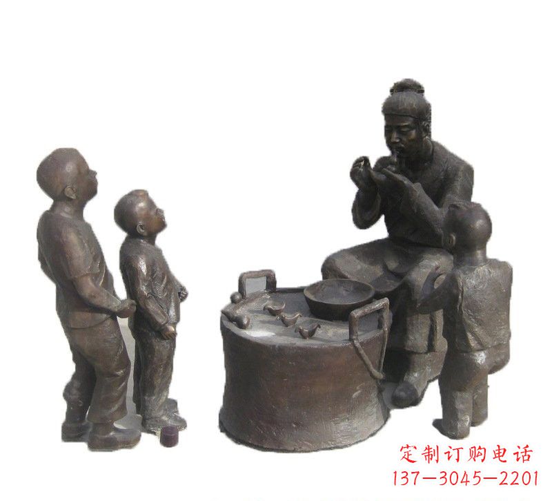 威海铜雕吹糖人的古代人物