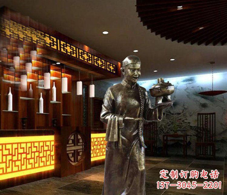 威海铜雕店小二小品人物雕塑