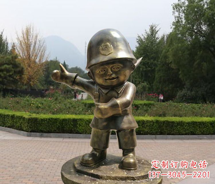 威海铜雕儿童交通警察