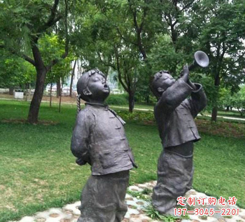 威海铜雕儿童吹唢呐