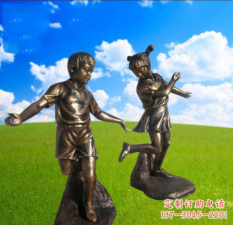 威海铜雕儿童踢毽子