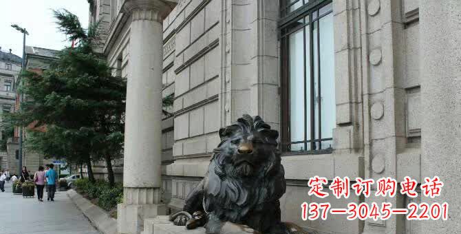 威海铜雕跪姿狮子