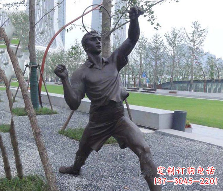 威海铜雕户外公园打羽毛球运动人物摆件