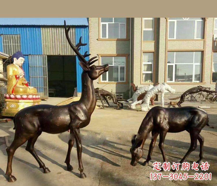 威海铜雕户外公园动物雕塑鹿摆件 (2)