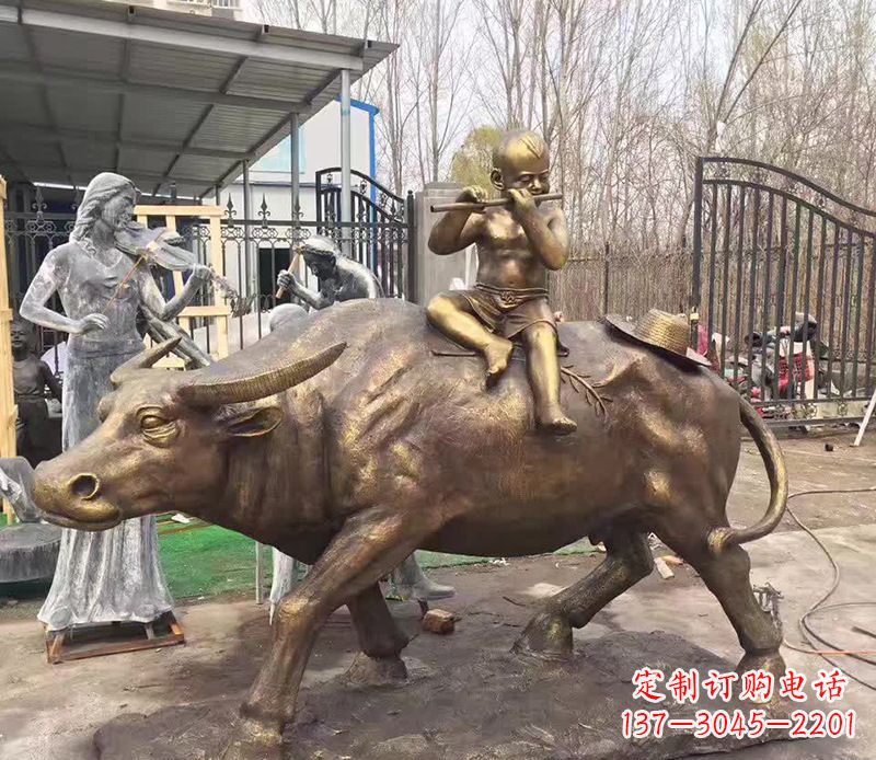 威海铜雕户外牧童骑牛