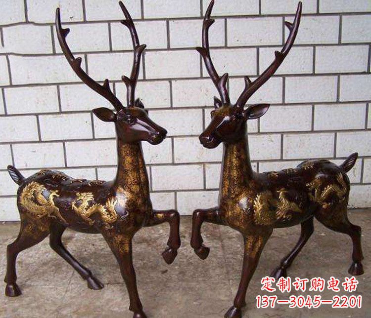 威海铜雕吉祥复古梅花鹿雕塑摆件