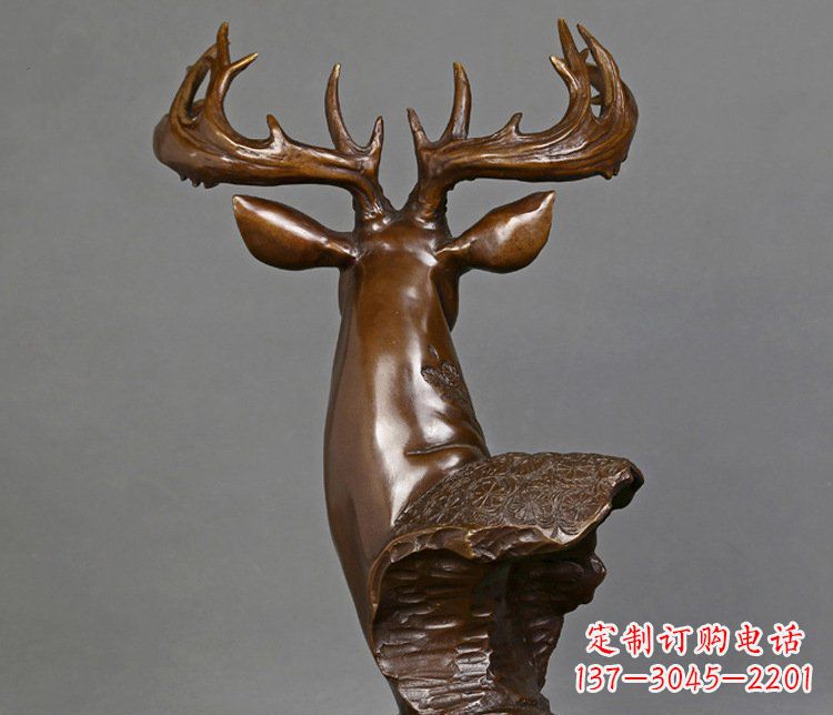 威海铜雕吉祥招财鹿头雕塑摆件