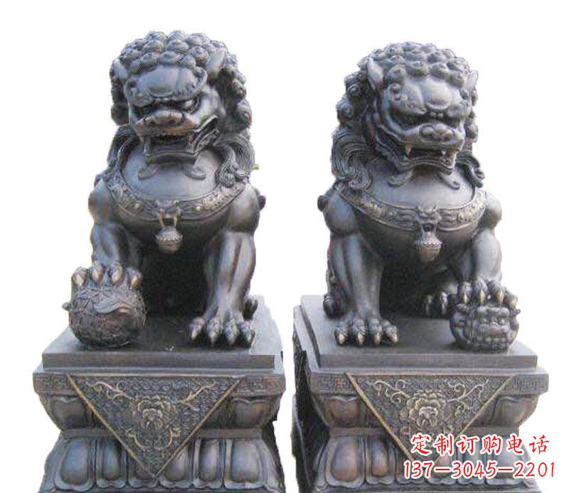 威海铜雕酒店镇宅招财狮子摆件 (2)