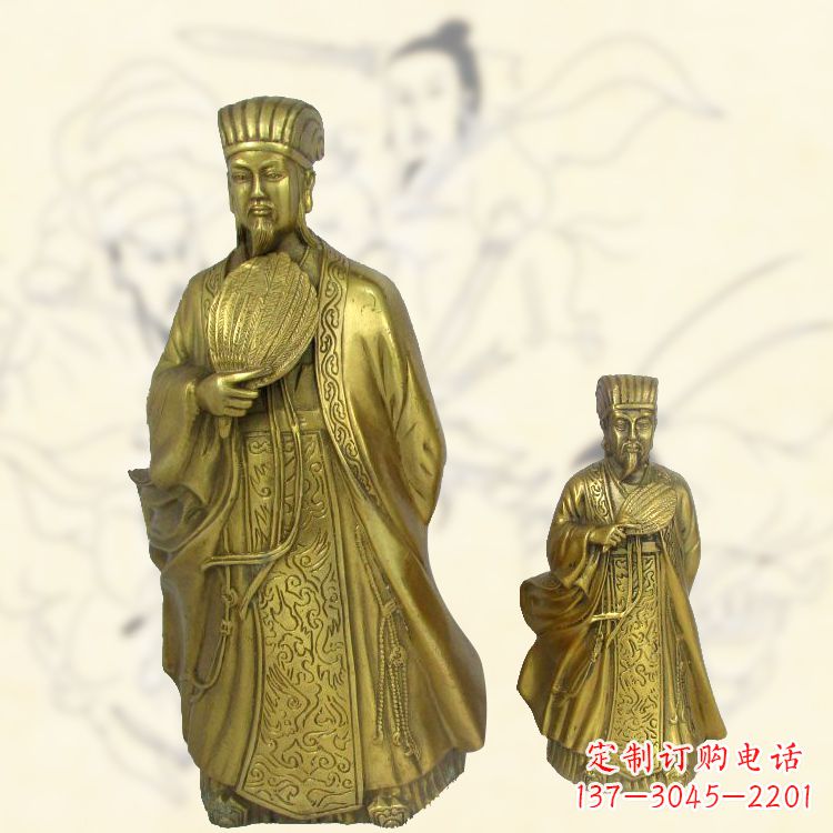 威海铜雕名人诸葛亮雕像-纯铜铸造三国人物雕塑