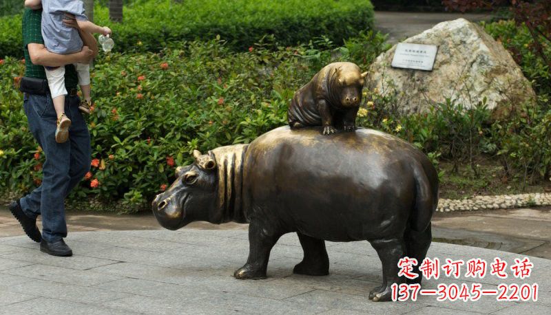 威海铜雕母子河马