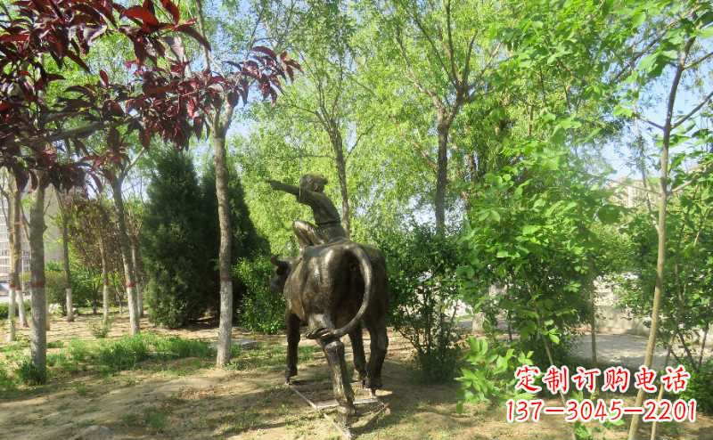 威海铜雕牧童骑牛雕塑