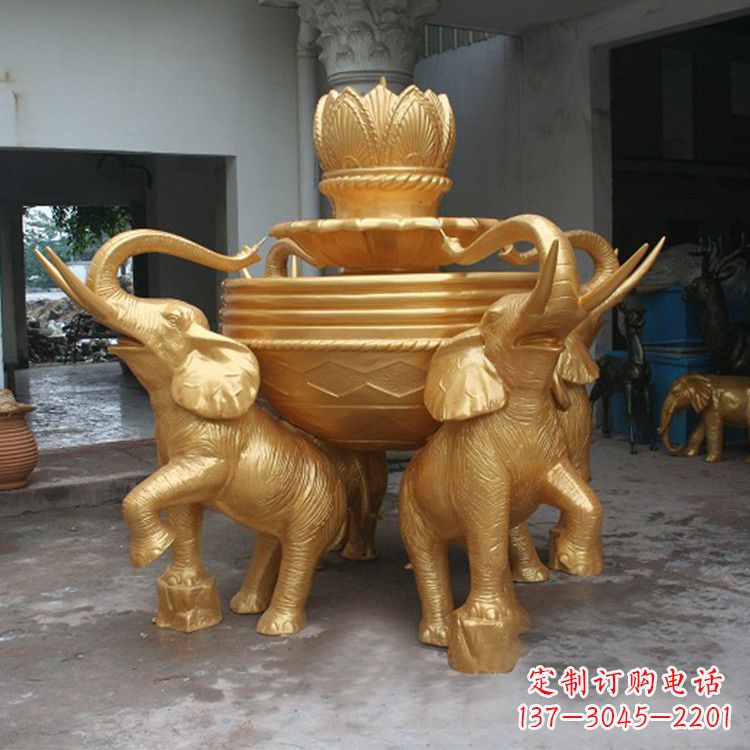 威海铜雕喷水大象雕塑