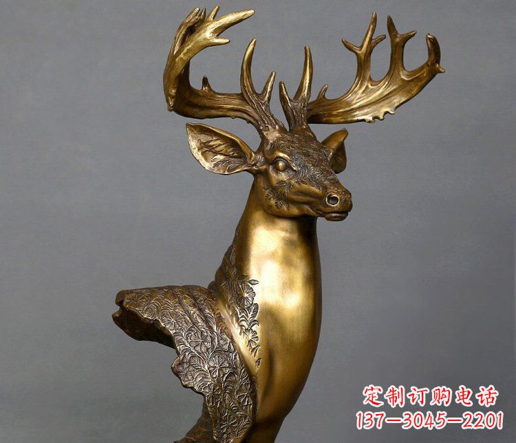 威海铜雕如意铜鹿头摆件