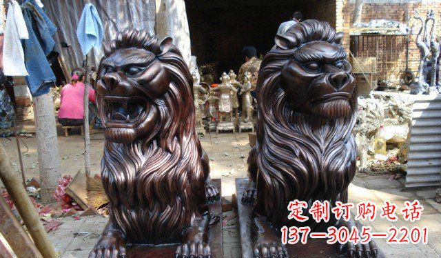 威海铜雕狮子公司门口雕塑 (2)