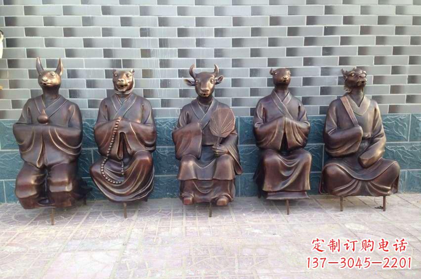 威海铜雕兽首人身十二生肖雕塑