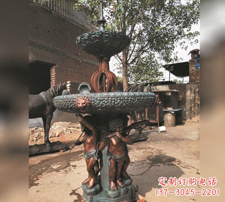 威海铜雕双层西方儿童喷泉