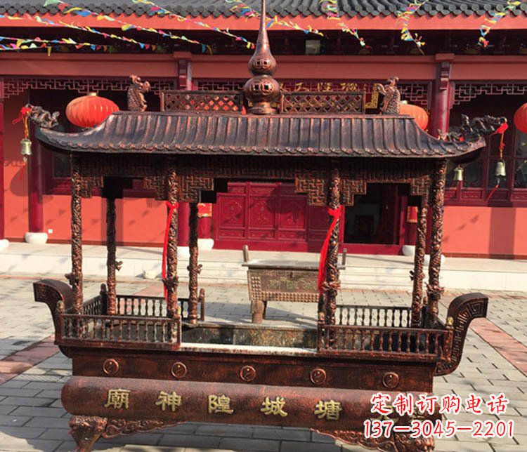威海铜雕寺庙佛光普照香炉雕塑摆件