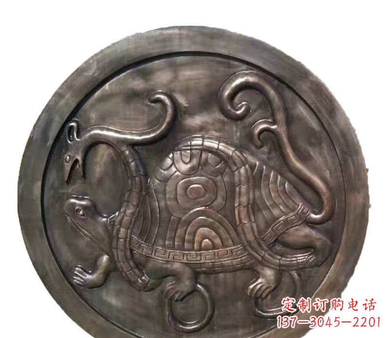 威海铜雕乌龟与蛇壁画摆件