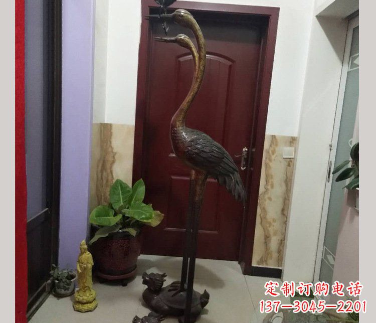 威海铜雕仙鹤踩龟雕塑摆件 (2)
