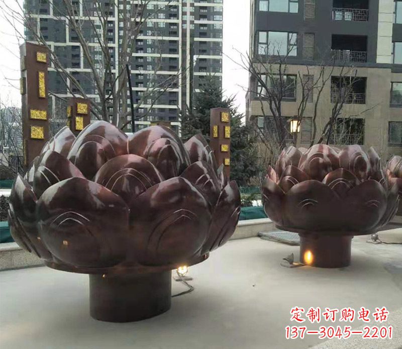 威海铜雕小区景观荷花