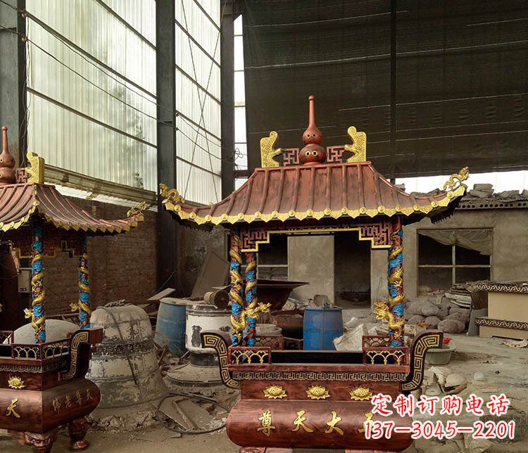 威海铜雕小型寺庙香炉摆件