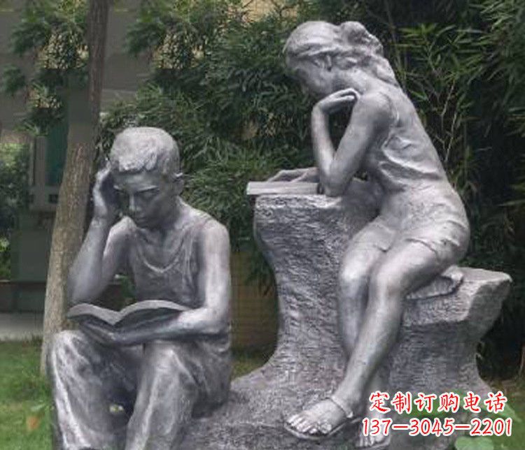 威海铜雕校园读书学生摆件