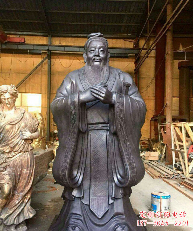 威海铜雕校园孔子人像雕塑