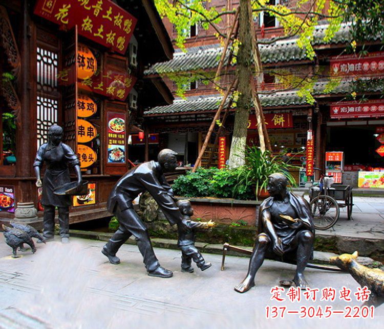 威海铜雕学走路儿童街道人物雕塑