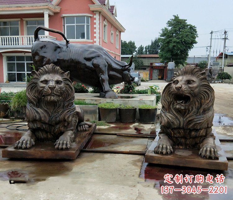 威海铜雕银行门口狮子雕塑摆件