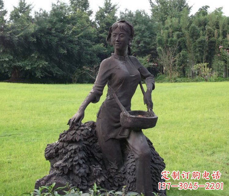 威海铜雕园林采茶女孩人物雕塑