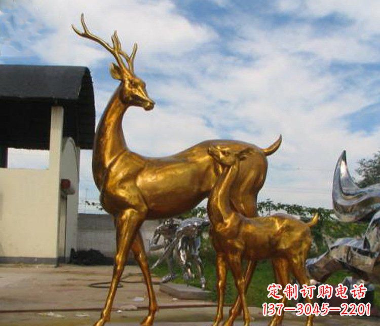威海铜雕园林动物母子鹿雕塑