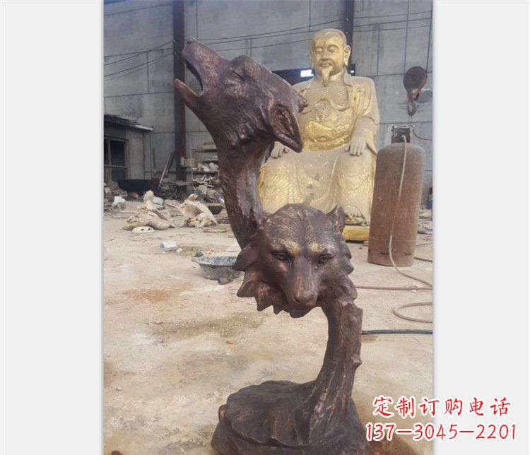 威海铜雕园林金钱豹动物雕塑