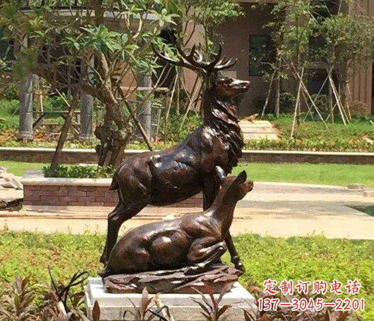 威海铜雕园林梅花鹿雕塑摆件