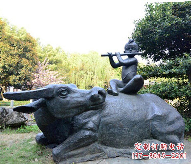 威海铜雕园林牧童骑牛景观摆件