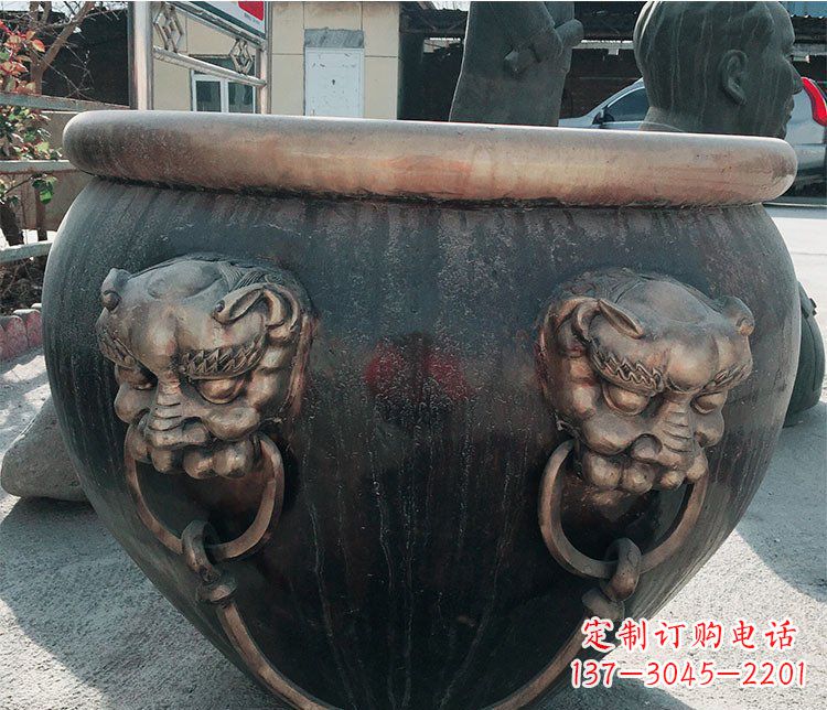 威海铜雕圆形荷花水缸雕塑 (6)