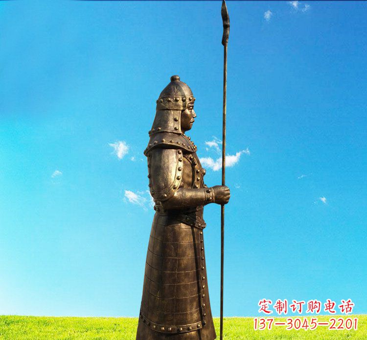 威海铜雕战士站岗古代人物雕塑