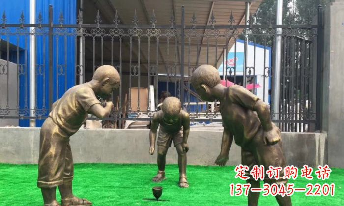 威海玩陀螺儿童铜雕