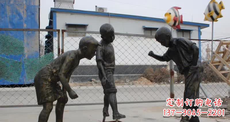 威海玩陀螺人物铜雕