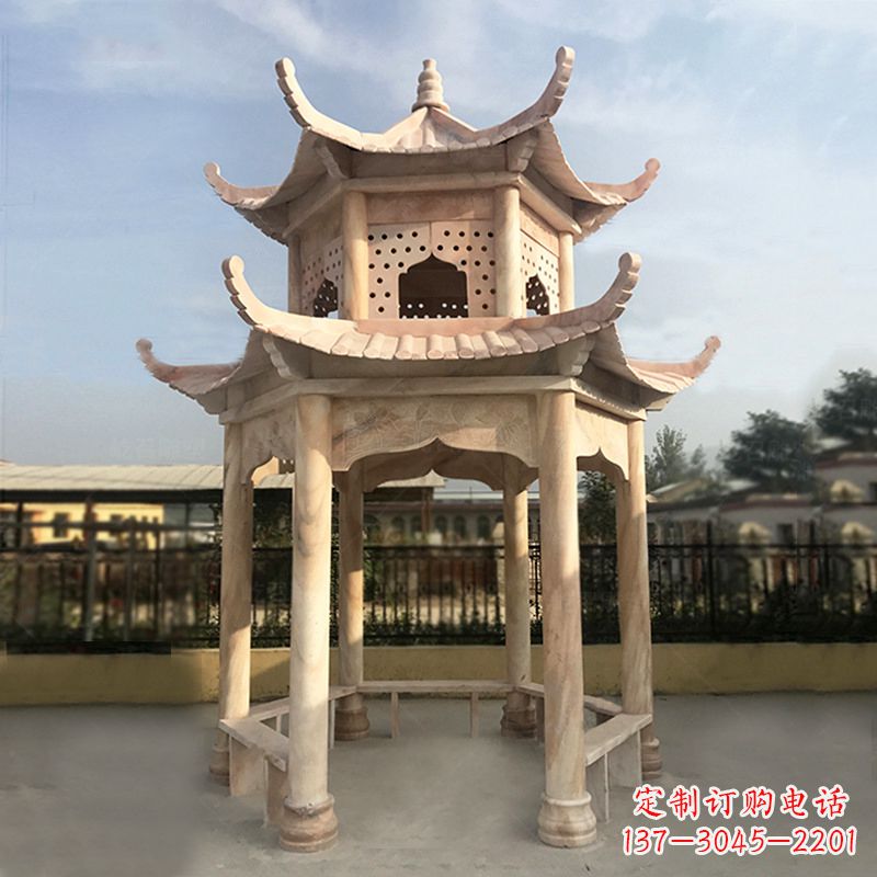 威海晚霞红大理石凉亭雕塑
