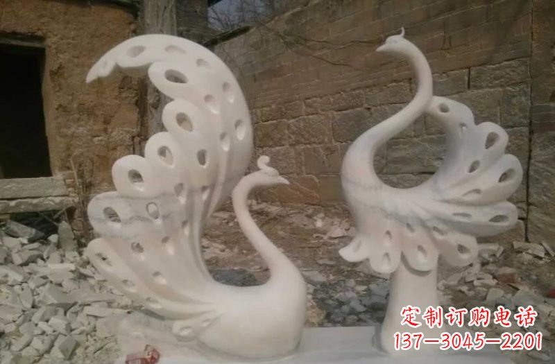 威海晚霞红抽象石雕孔雀