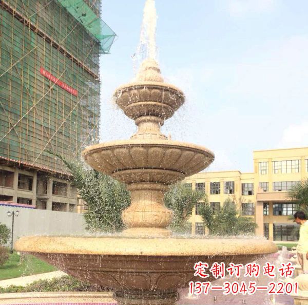 威海晚霞红大型多层喷泉石雕
