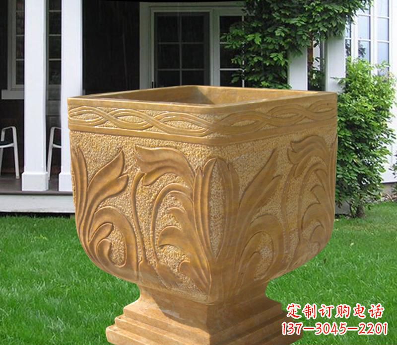 威海晚霞红雕刻景观花盆雕塑