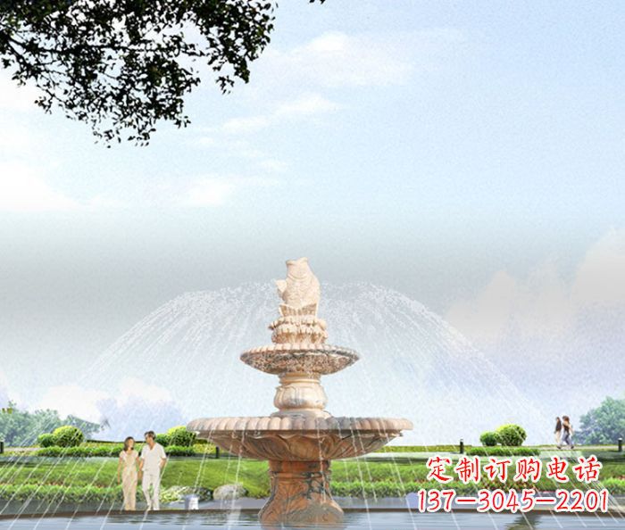威海晚霞红多层大型石雕喷泉 (4)